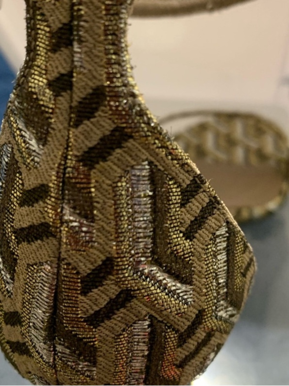 Prada Gold Metallic Patterned Ankle-Strap Kitten Heel - Picture 3 of 8
